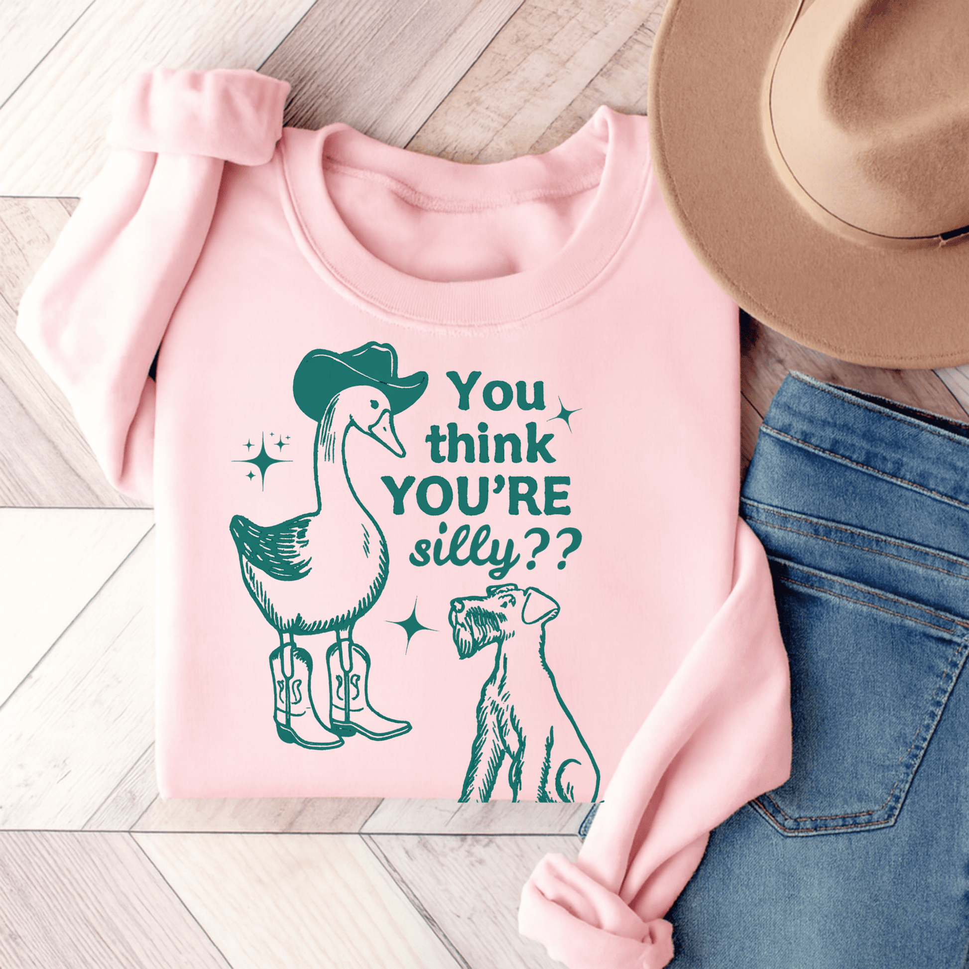 Airedale Terrier Silly Goose Sweatshirt Light Pink