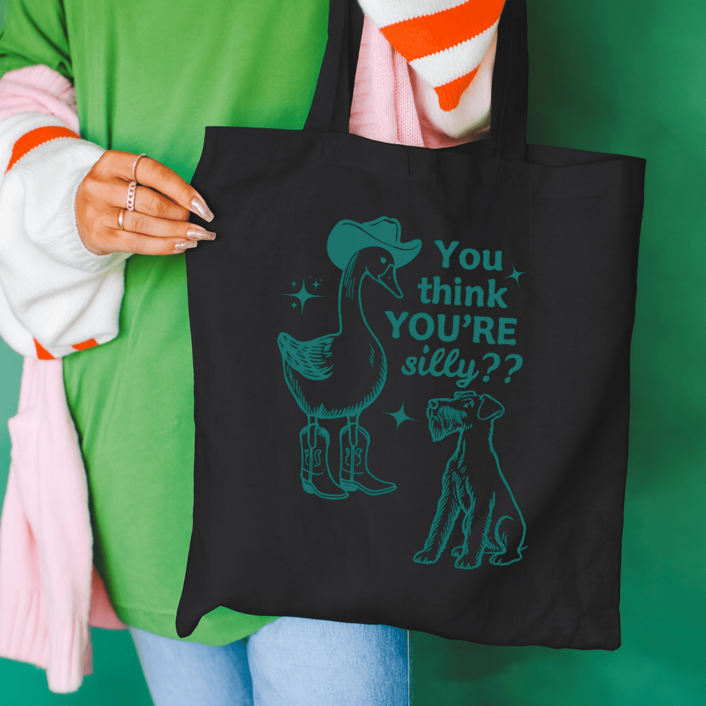 Airedale Terrier Silly Goose Tote Bag Black 15" x 16"