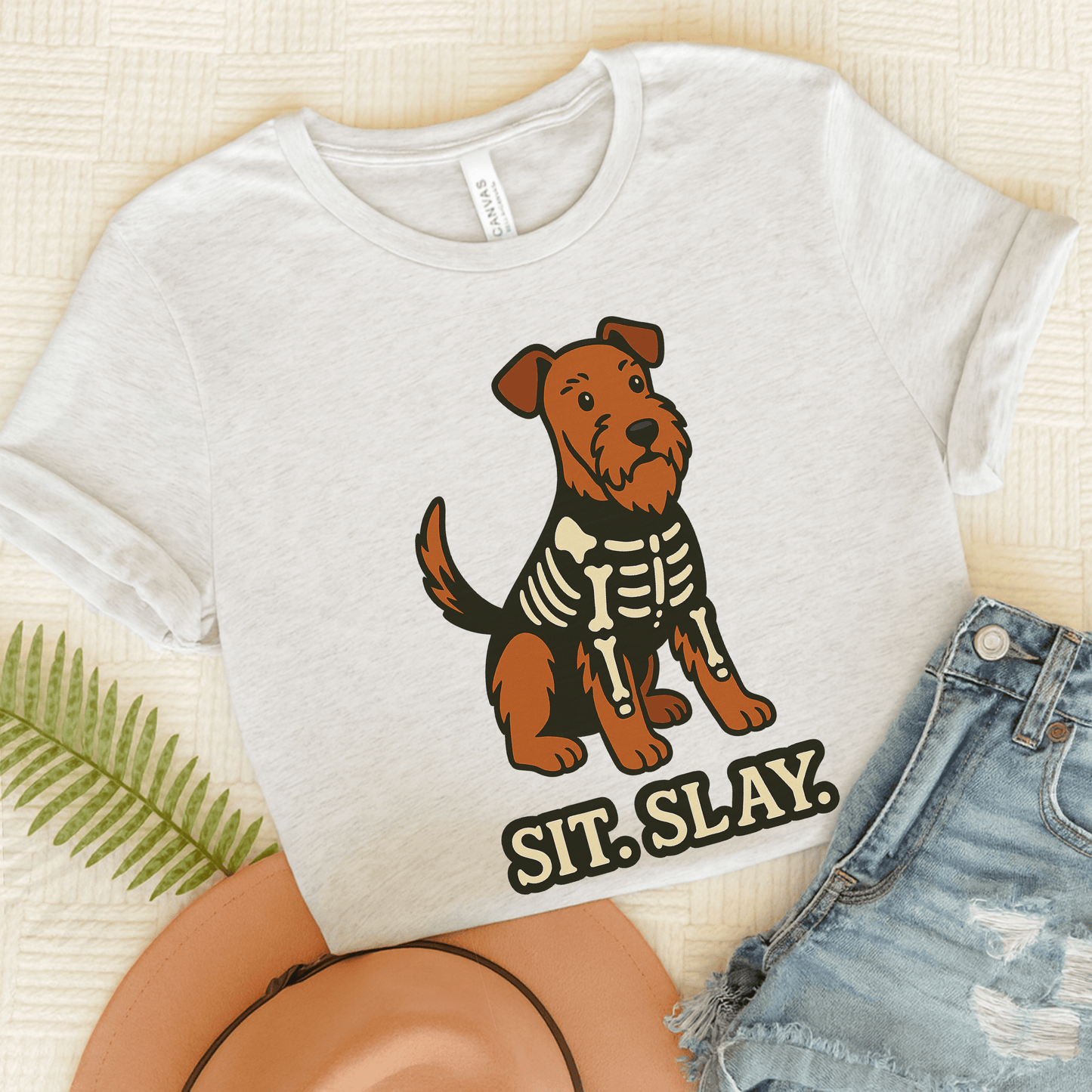 Airedale Terrier Sit Slay Tshirt Ash