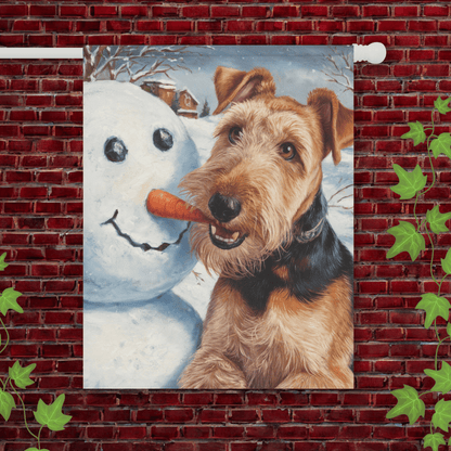 Printify Garden Flag 24.5'' × 32'' Airedale Terrier Snowman Winter Garden Flag