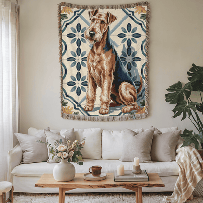 Printify Blanket Airedale Terrier Spanish Talavera Throw Blanket