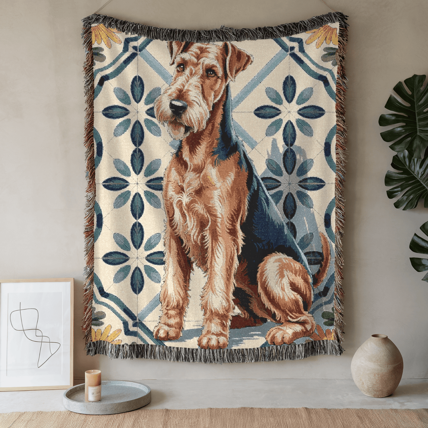 Printify Blanket 52'' × 37'' Airedale Terrier Spanish Talavera Throw Blanket