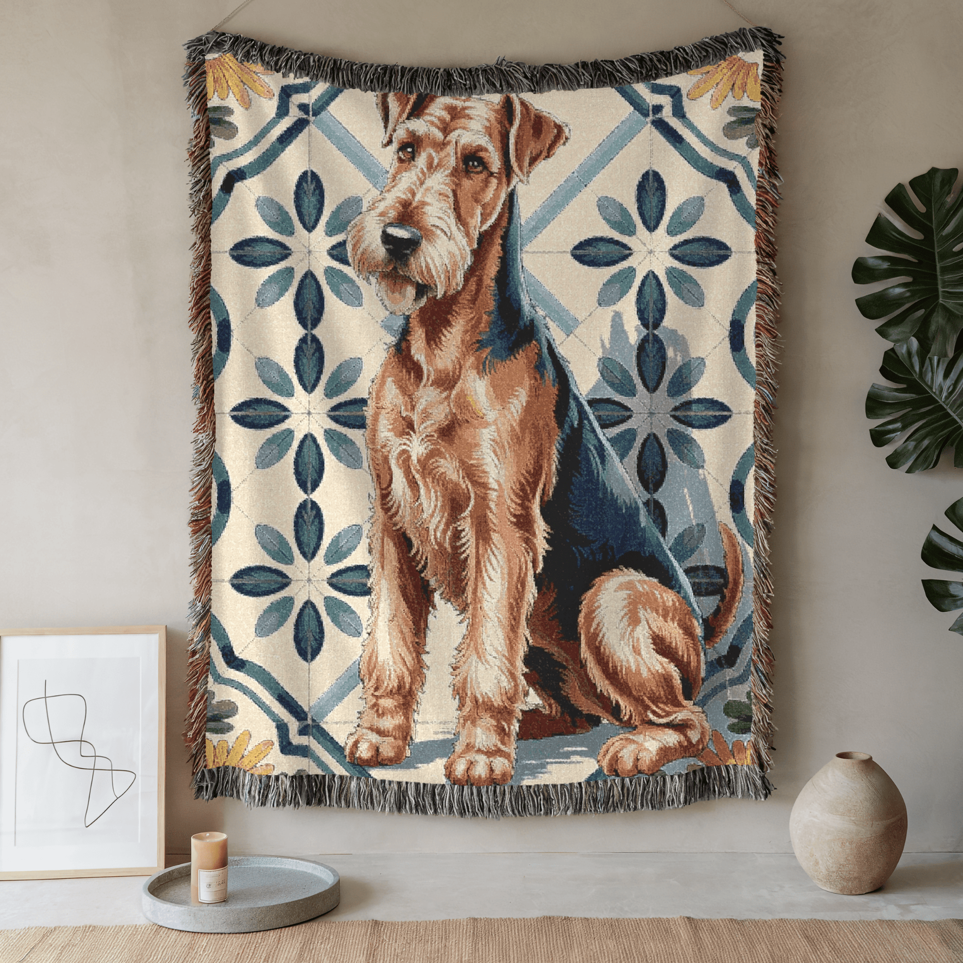 Printify Blanket 52'' × 37'' Airedale Terrier Spanish Talavera Throw Blanket