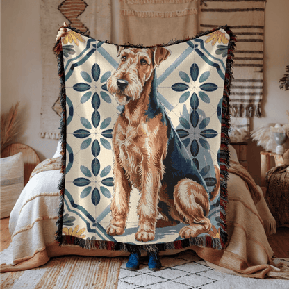 Printify Blanket Airedale Terrier Spanish Talavera Throw Blanket