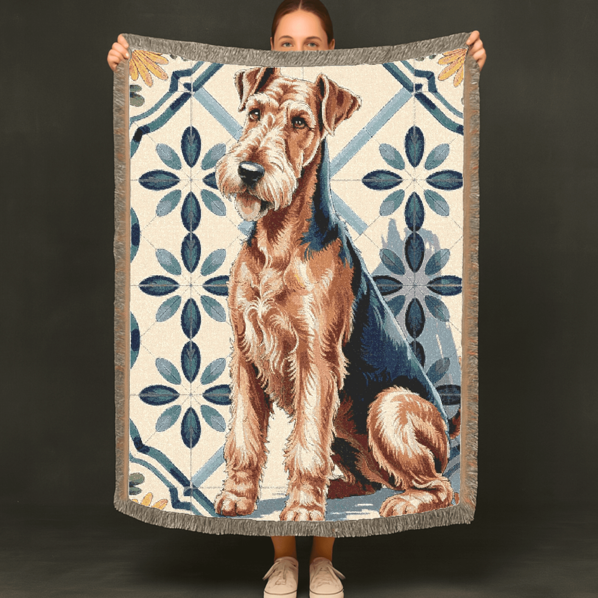 Printify Blanket Airedale Terrier Spanish Talavera Throw Blanket