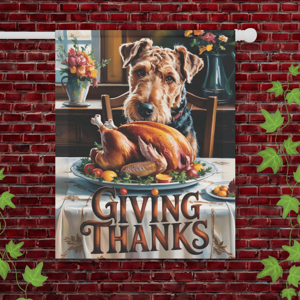 Printify Garden Flag 24.5'' × 32'' Airedale Terrier Thanksgiving Garden Flag