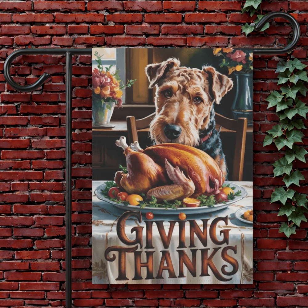 Printify Garden Flag 12'' × 18'' Airedale Terrier Thanksgiving Garden Flag
