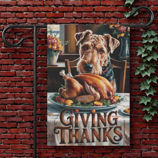 Printify Garden Flag 12'' × 18'' Airedale Terrier Thanksgiving Garden Flag