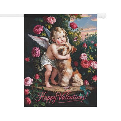 Printify Home Decor 24.5'' × 32'' Airedale Terrier Valentine's Day Garden Flag Decoration, Outdoor Housewarming Gift, Rose Garden Decor, Cupid Yard Art New Home Gift, Dog Mom