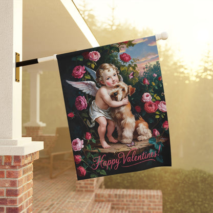 Printify Home Decor Airedale Terrier Valentine's Day Garden Flag Decoration, Outdoor Housewarming Gift, Rose Garden Decor, Cupid Yard Art New Home Gift, Dog Mom