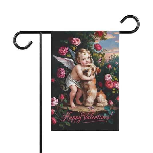 Printify Home Decor 12'' × 18'' Airedale Terrier Valentine's Day Garden Flag Decoration, Outdoor Housewarming Gift, Rose Garden Decor, Cupid Yard Art New Home Gift, Dog Mom