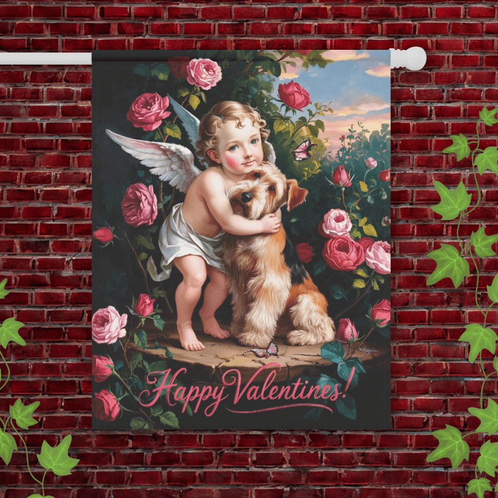 Printify Garden Flag 24.5'' × 32'' Airedale Terrier Valentine's Day Garden Flag