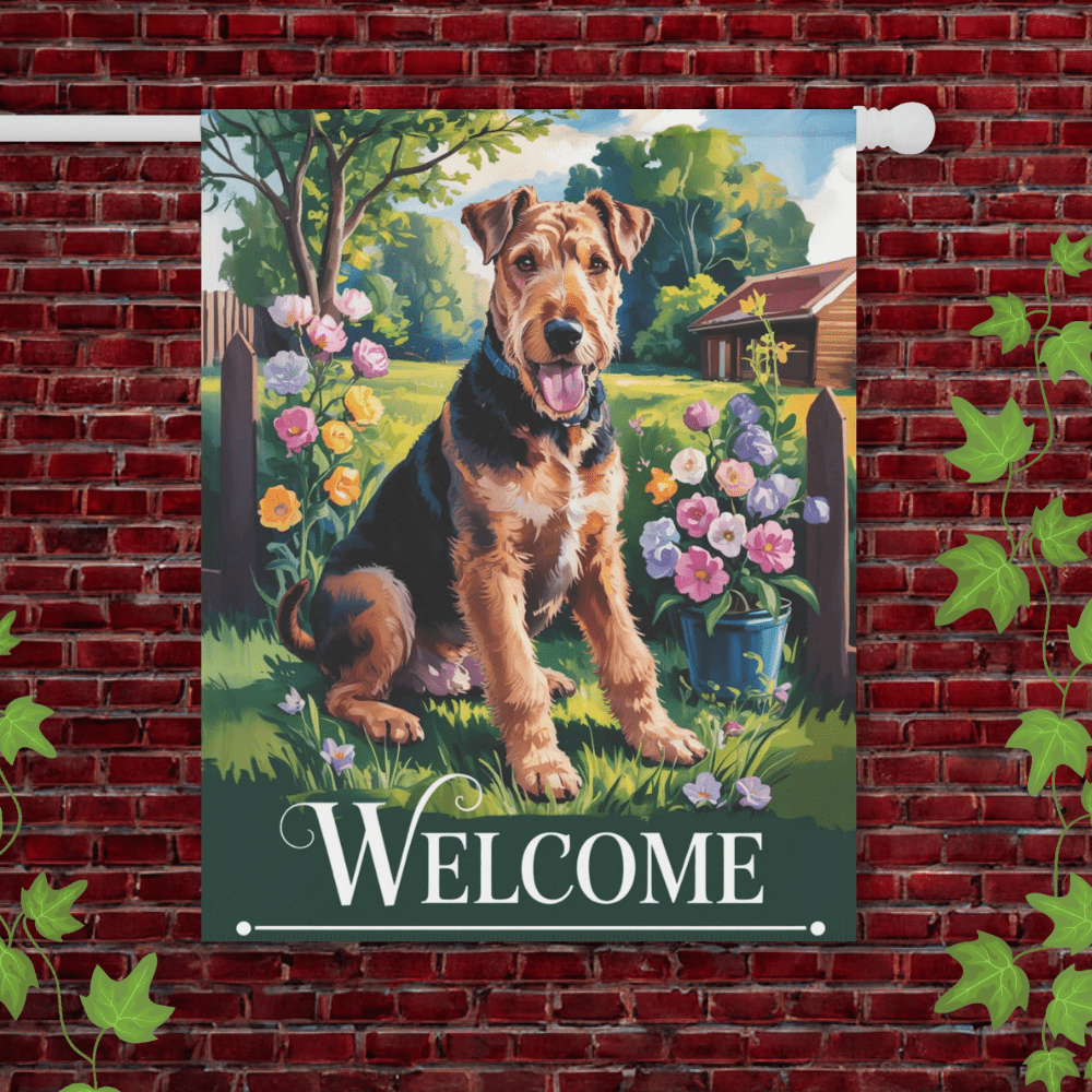 Printify Garden Flag 24.5'' × 32'' Airedale Terrier Welcome Garden Flag