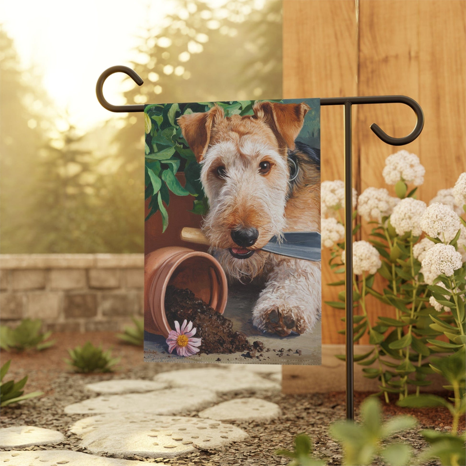 Printify Home Decor Airedale Terrier Welcome Garden Flag, Gardener Spring Yard Decor, Gardening Gift for New Home, Housewarming Banner, Dog Owner
