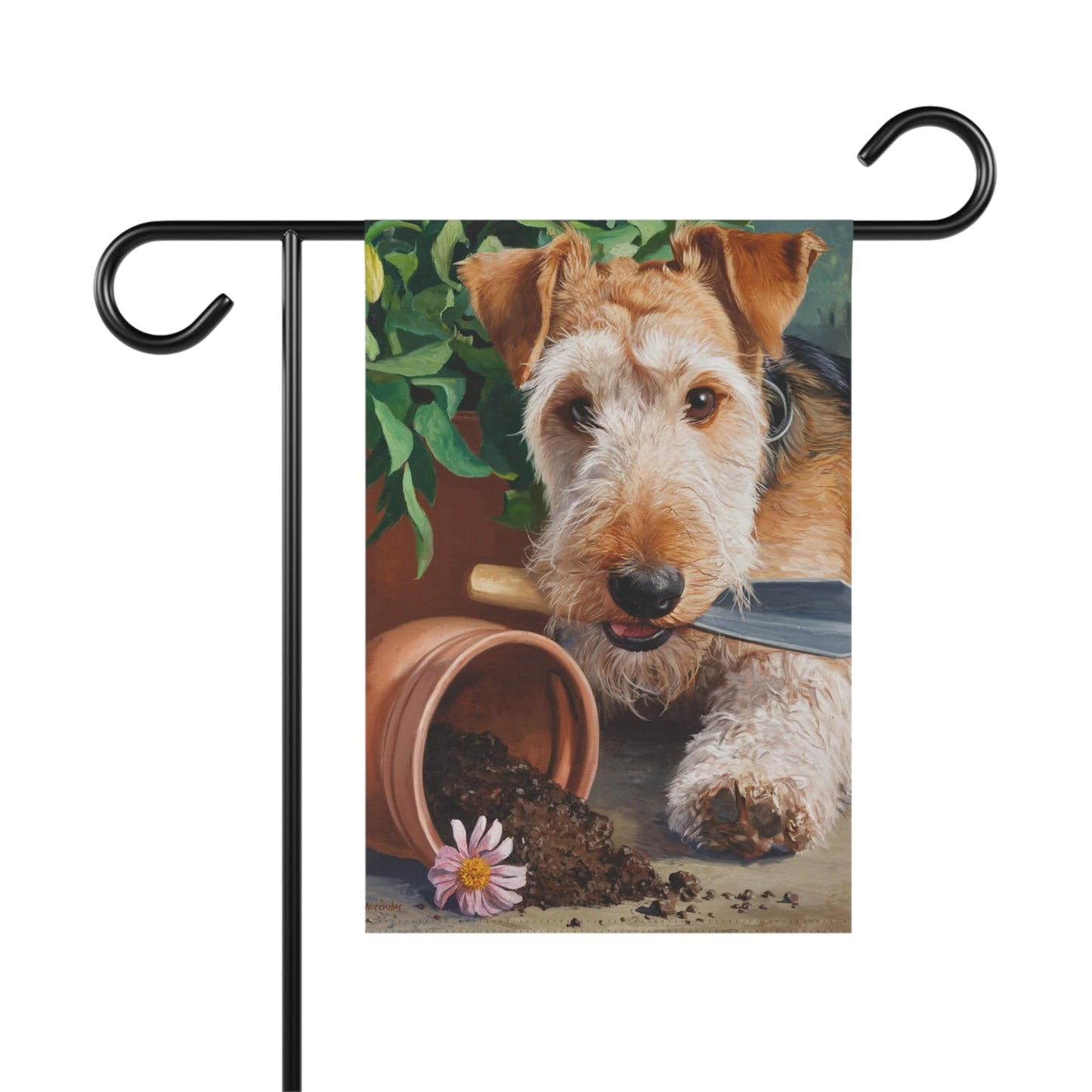 Printify Home Decor 12'' × 18'' Airedale Terrier Welcome Garden Flag, Gardener Spring Yard Decor, Gardening Gift for New Home, Housewarming Banner, Dog Owner