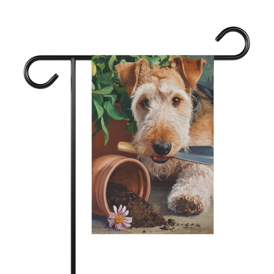 Printify Home Decor 12'' × 18'' Airedale Terrier Welcome Garden Flag, Gardener Spring Yard Decor, Gardening Gift for New Home, Housewarming Banner, Dog Owner