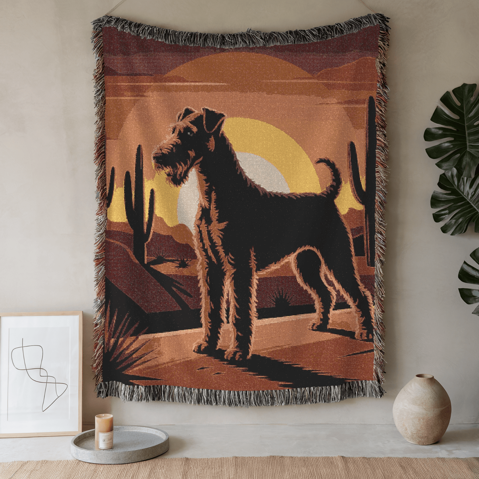 Printify Blanket 52'' × 37'' Airedale Terrier Western Desert Throw Blanket