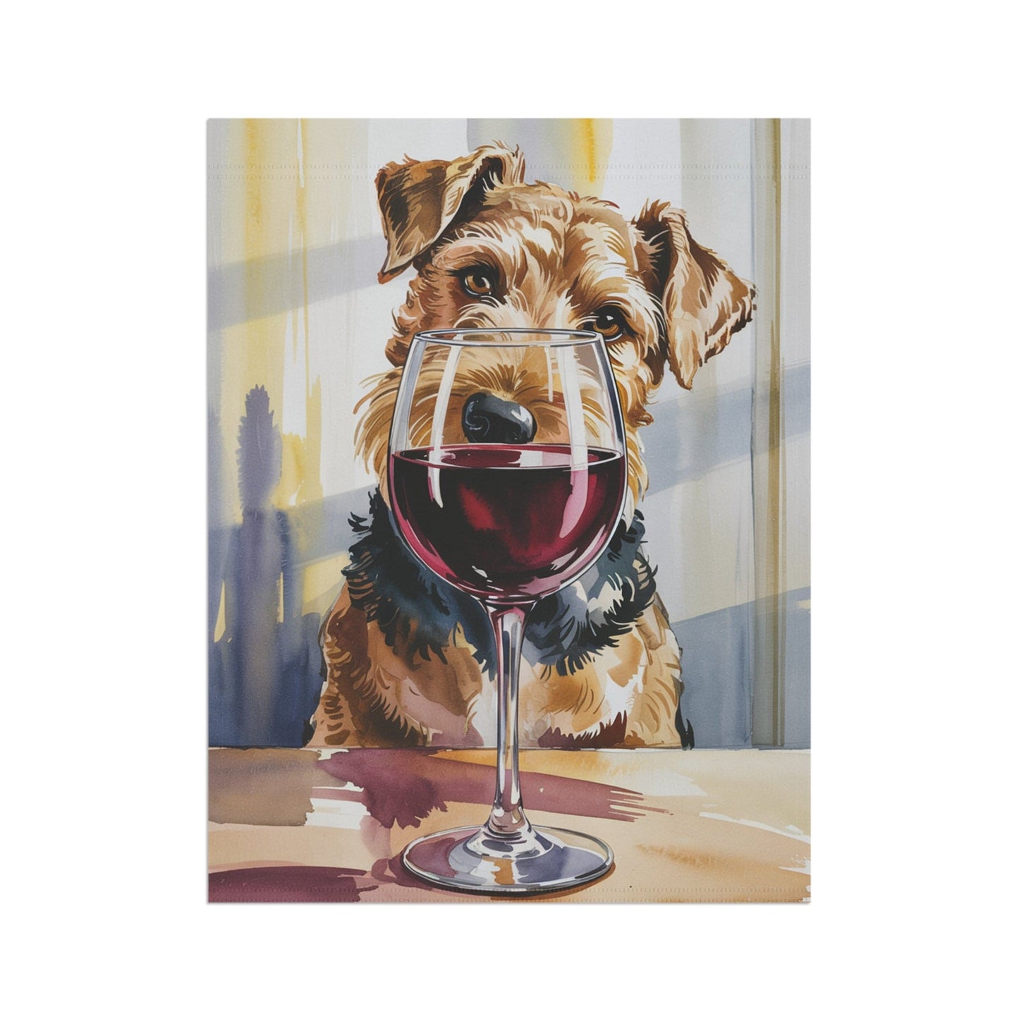 Printify Home Decor Airedale Terrier Wine Garden Flag, Yard Decor, Dog Lover Outdoor Banner, Spring Gardener Housewarming  Gift, New Home, Dog Mom