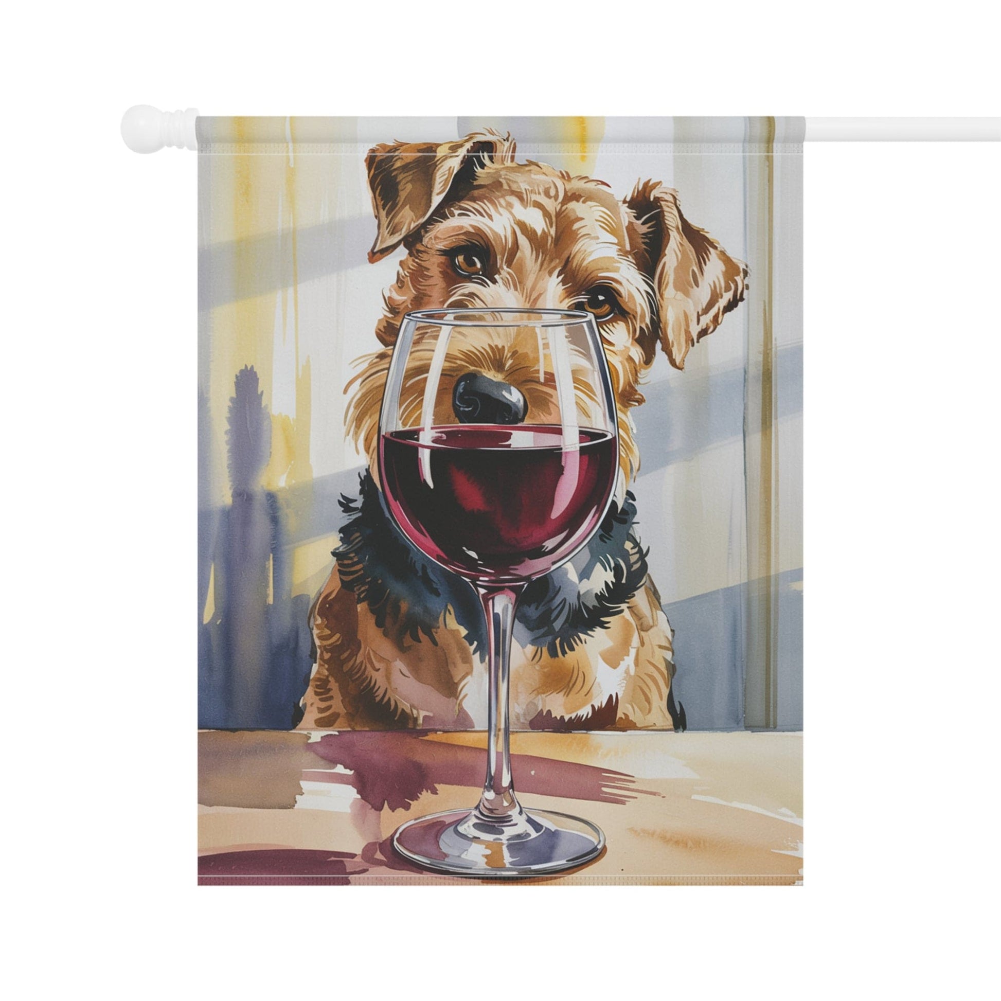 Printify Home Decor Airedale Terrier Wine Garden Flag, Yard Decor, Dog Lover Outdoor Banner, Spring Gardener Housewarming  Gift, New Home, Dog Mom