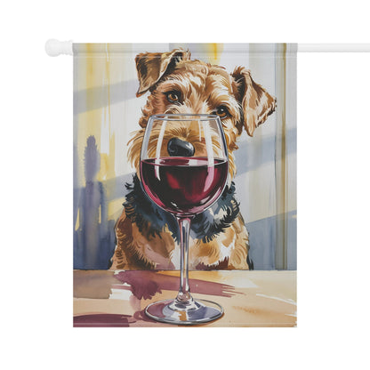 Printify Home Decor Airedale Terrier Wine Garden Flag, Yard Decor, Dog Lover Outdoor Banner, Spring Gardener Housewarming  Gift, New Home, Dog Mom