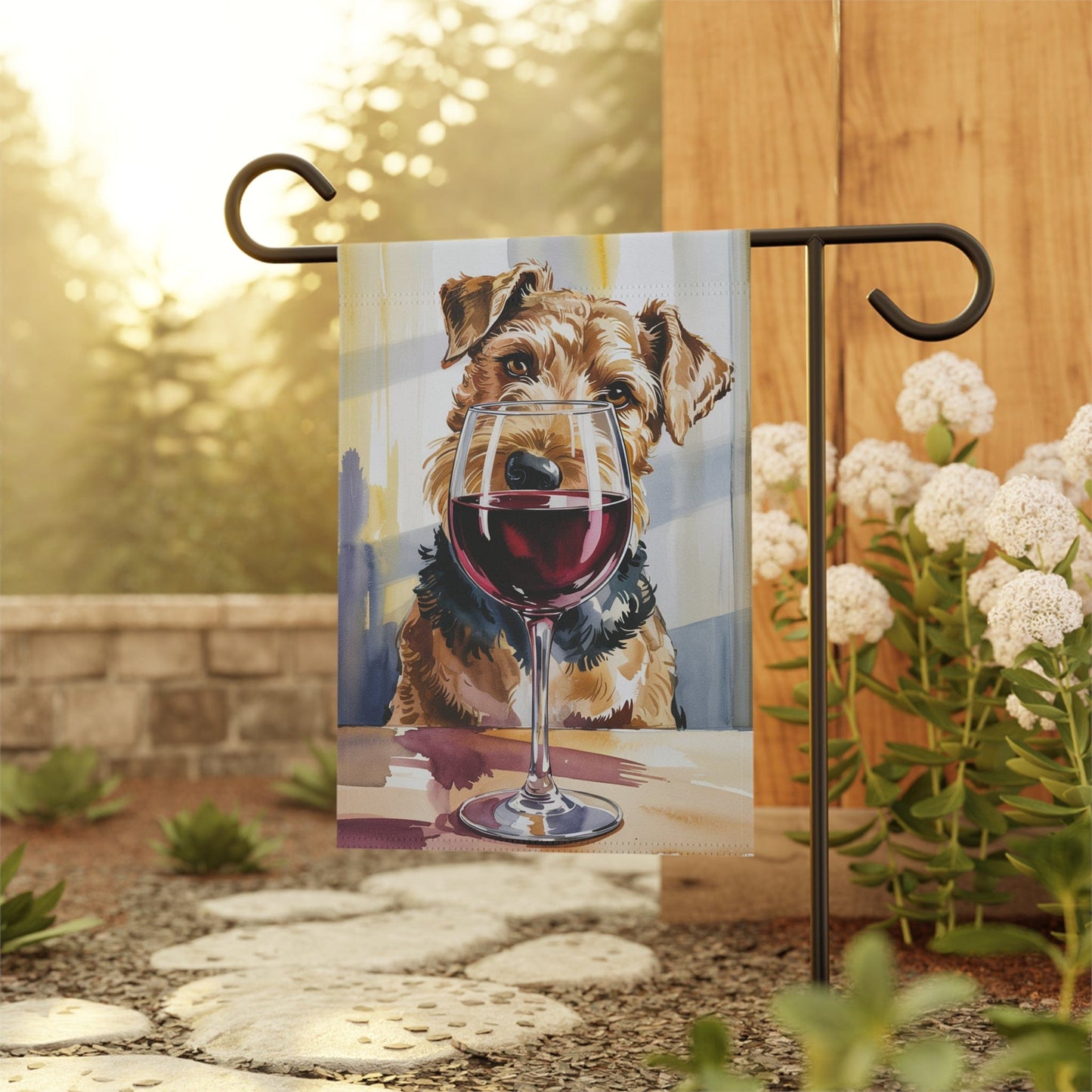 Printify Home Decor Airedale Terrier Wine Garden Flag, Yard Decor, Dog Lover Outdoor Banner, Spring Gardener Housewarming  Gift, New Home, Dog Mom