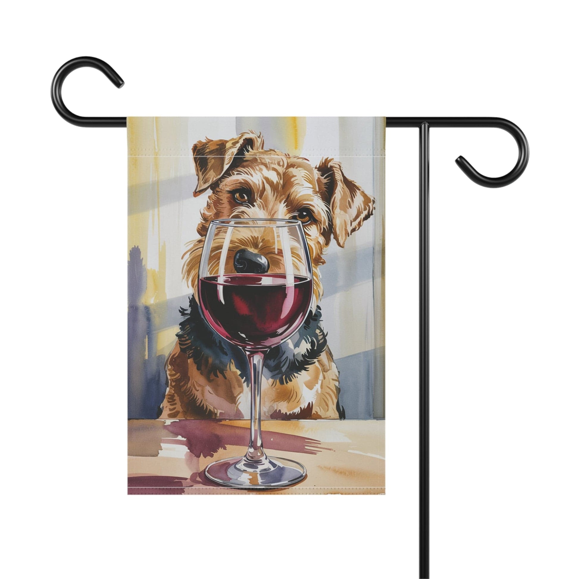 Printify Home Decor Airedale Terrier Wine Garden Flag, Yard Decor, Dog Lover Outdoor Banner, Spring Gardener Housewarming  Gift, New Home, Dog Mom