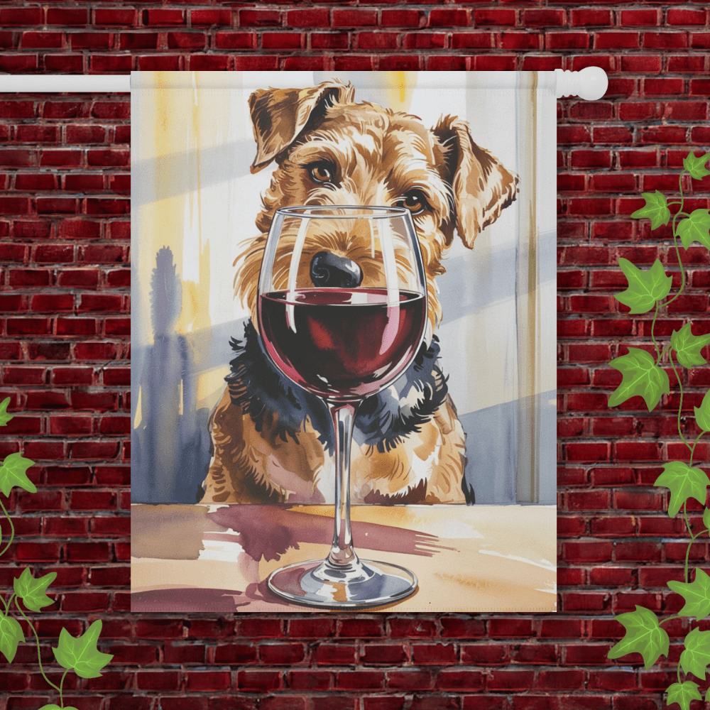 Printify Garden Flag 24.5'' × 32'' Airedale Terrier Wine Vineyard Garden Flag
