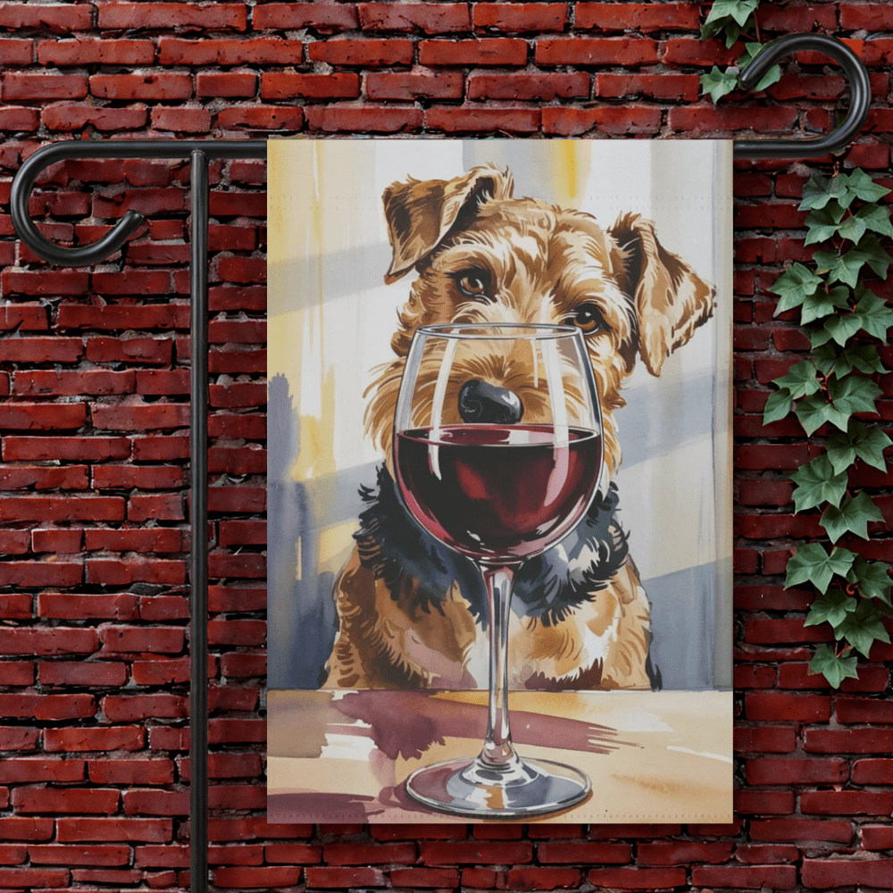 Printify Garden Flag 12'' × 18'' Airedale Terrier Wine Vineyard Garden Flag