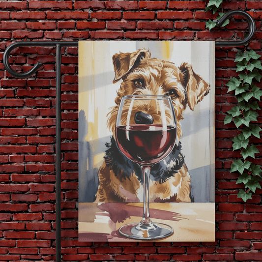 Printify Garden Flag 12'' × 18'' Airedale Terrier Wine Vineyard Garden Flag