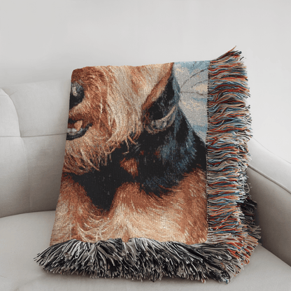 Printify Home Decor Airedale Terrier Winter Snowman Woven Blanket - Cozy Home Decor, Dog Lover Gift, Christmas Gift, Holiday Blanket, Pet Owner Present
