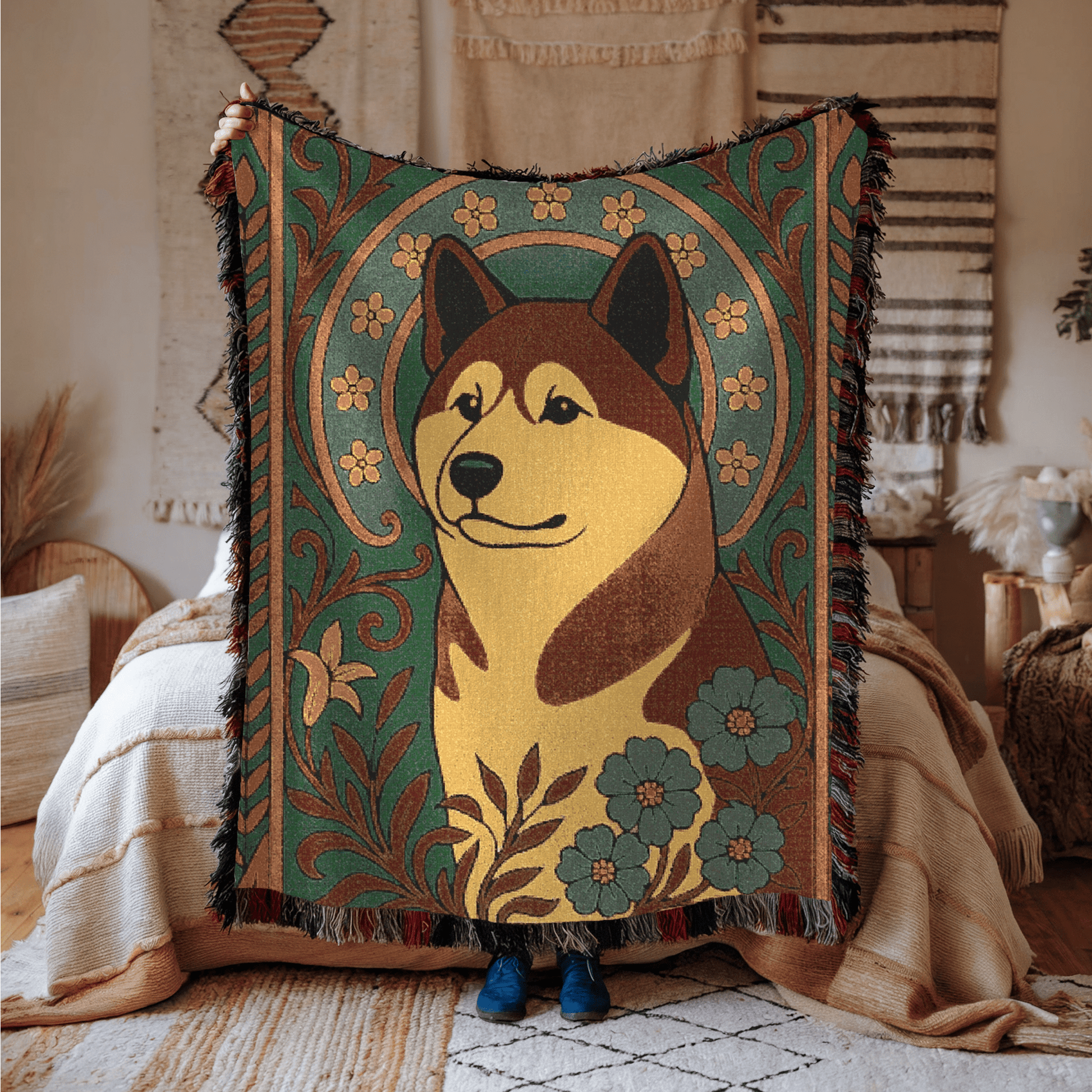 Printify Blanket Akita Art Deco Woven Blanket