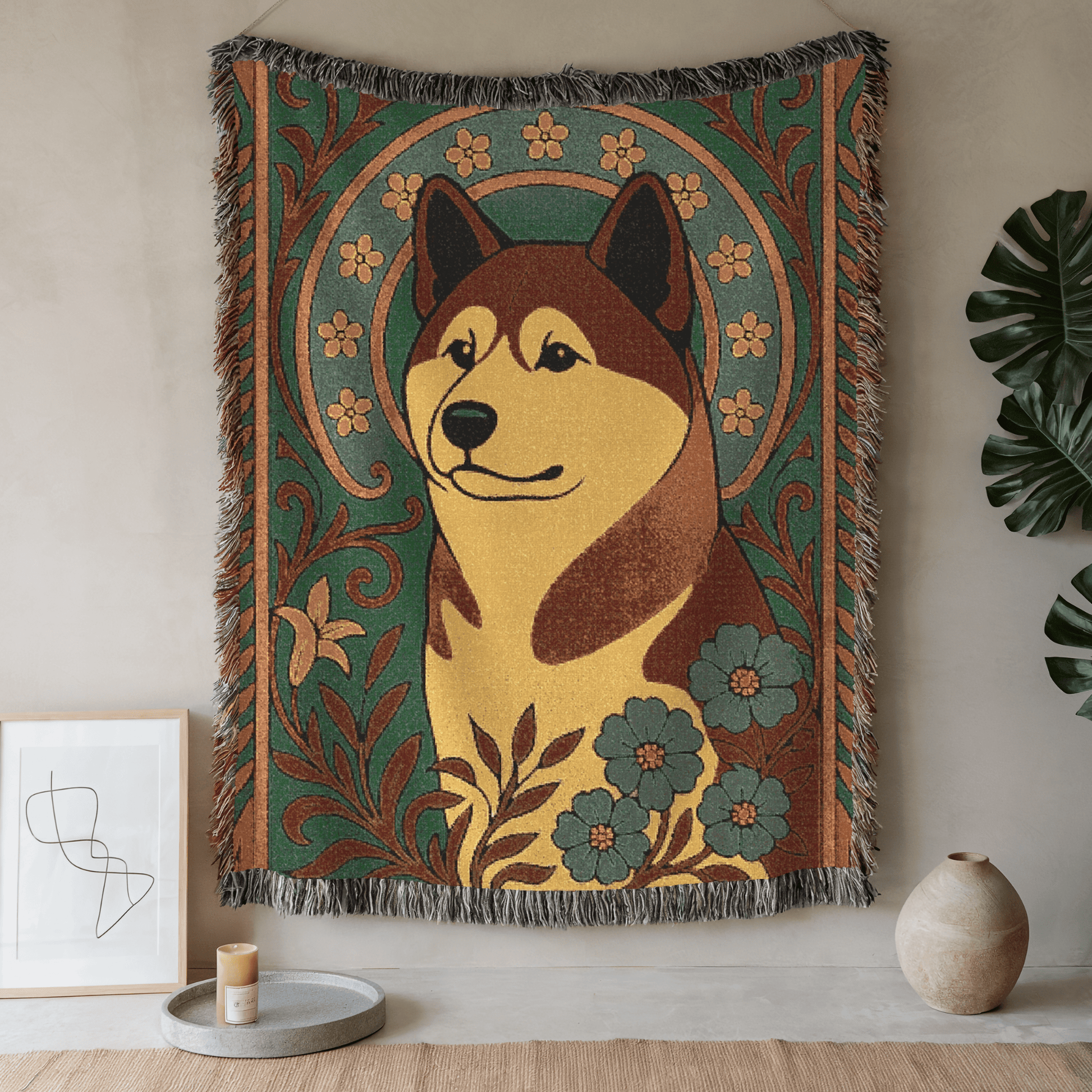 Printify Blanket 52'' × 37'' Akita Art Deco Woven Blanket