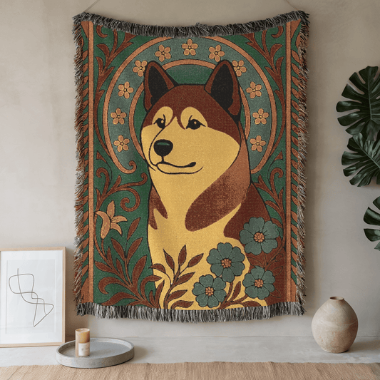 Printify Blanket 52'' × 37'' Akita Art Deco Woven Blanket