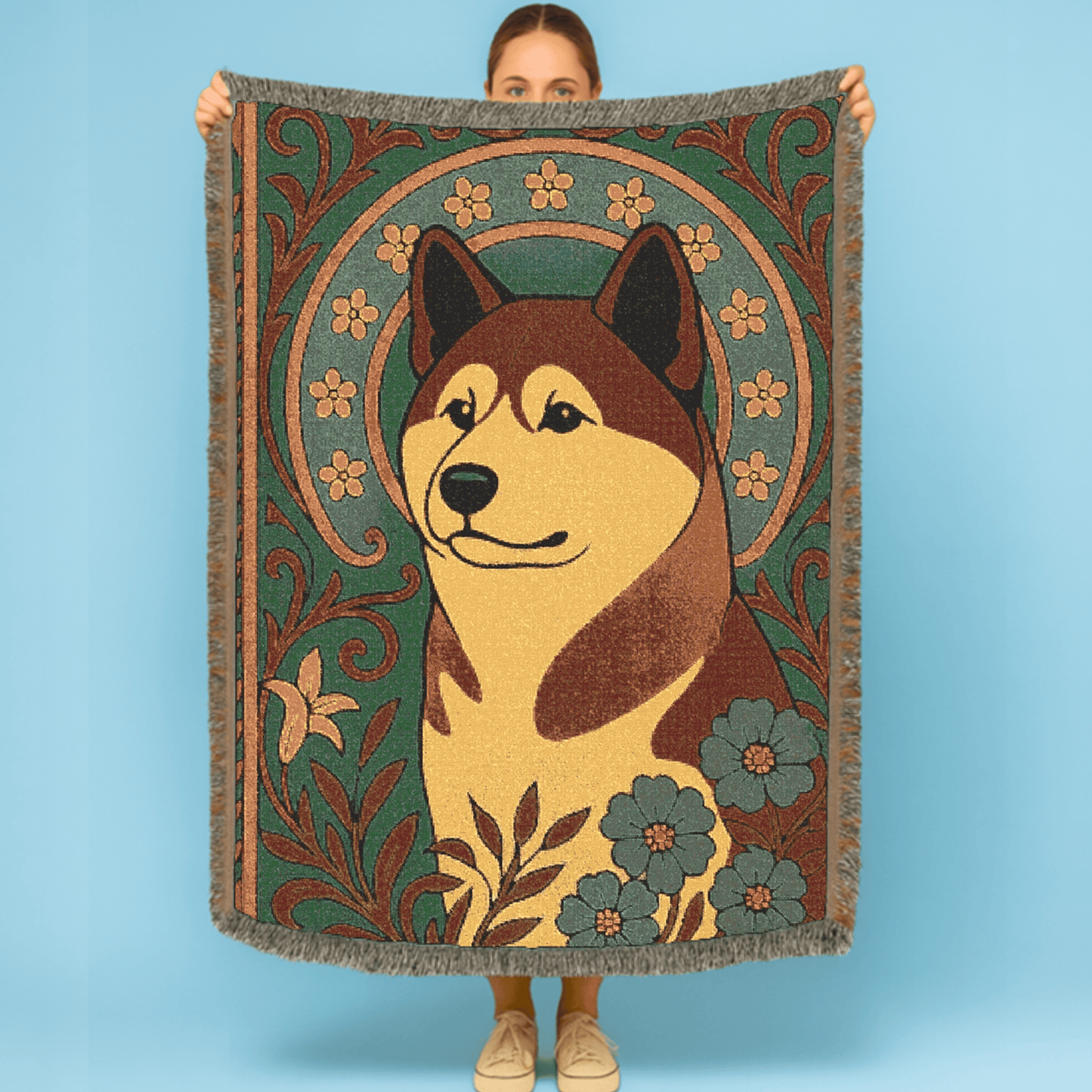 Printify Blanket Akita Art Deco Woven Blanket