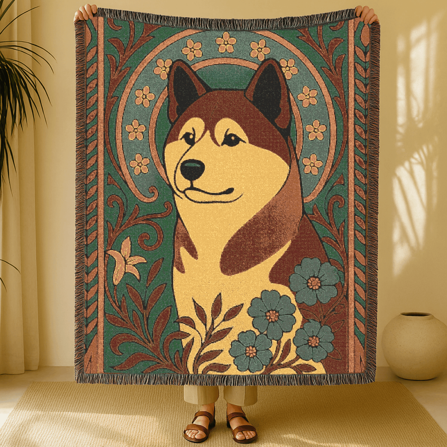 Printify Blanket Akita Art Deco Woven Blanket