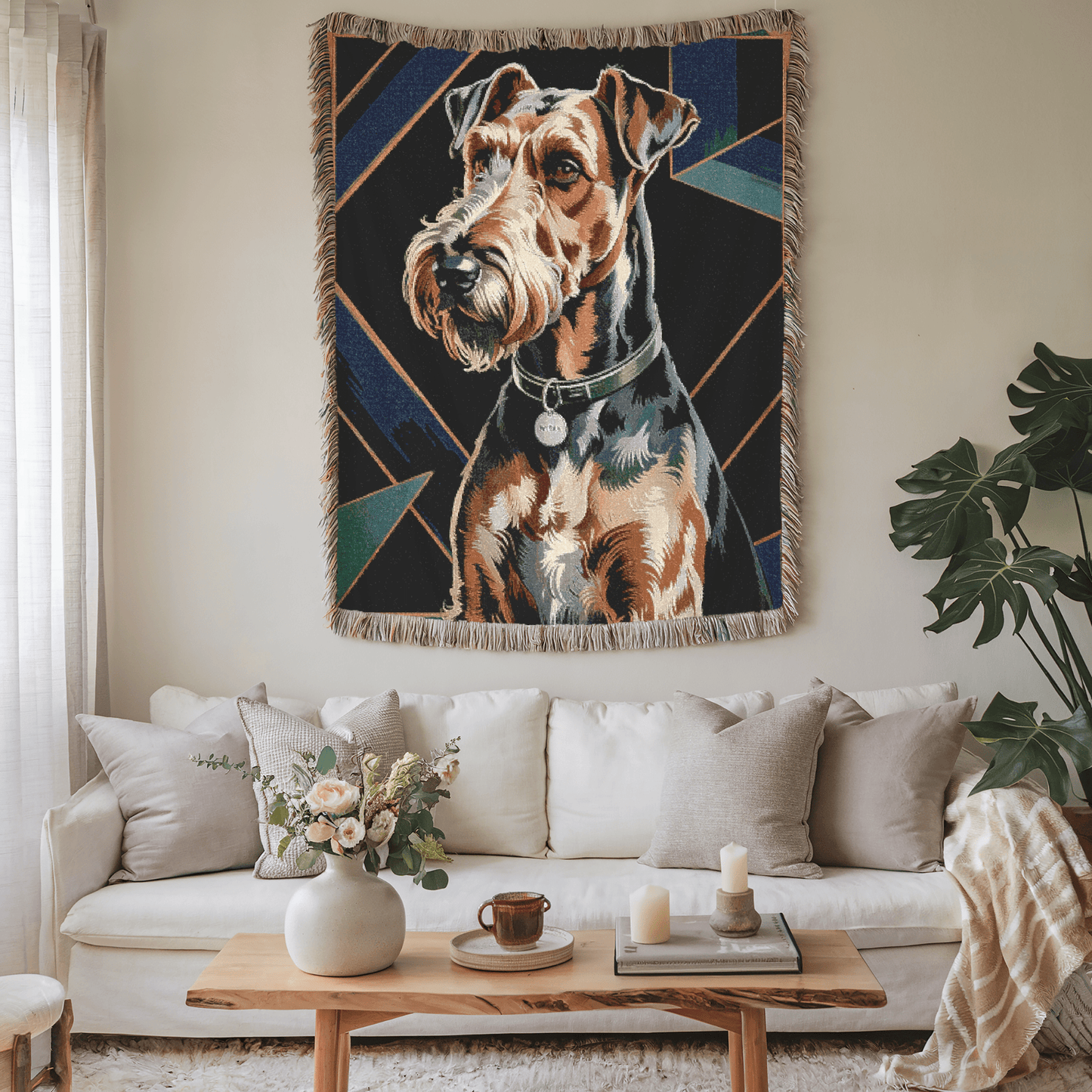 Printify Home Decor Art Deco Pet Woven Blanket, Airedale Terrier Dog Throw Housewarming, Fun Home Accent