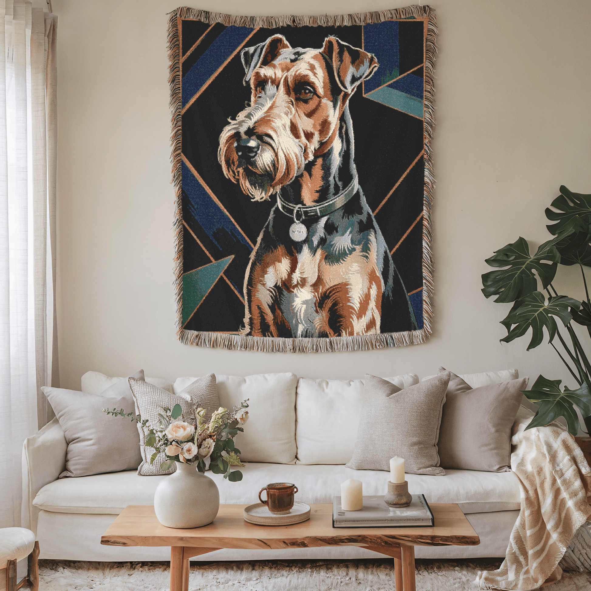 Printify Home Decor Art Deco Pet Woven Blanket, Airedale Terrier Dog Throw Housewarming, Fun Home Accent