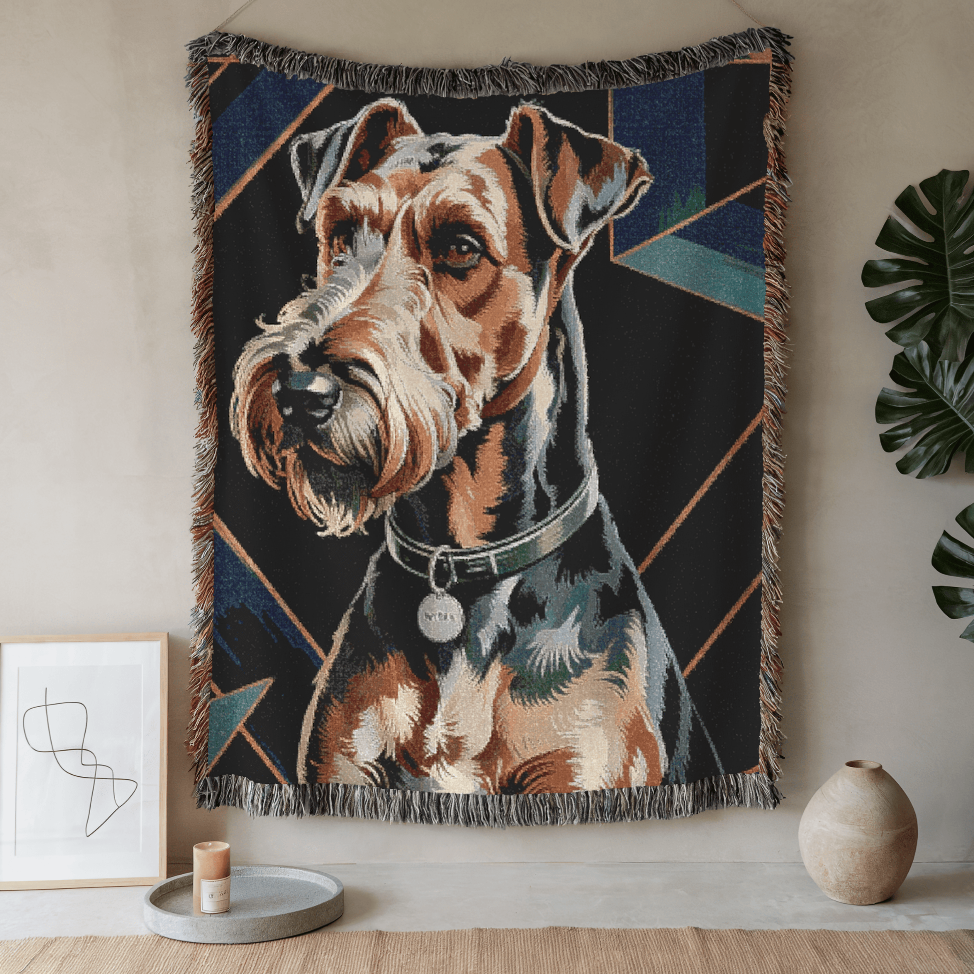 Printify Home Decor Art Deco Pet Woven Blanket, Airedale Terrier Dog Throw Housewarming, Fun Home Accent
