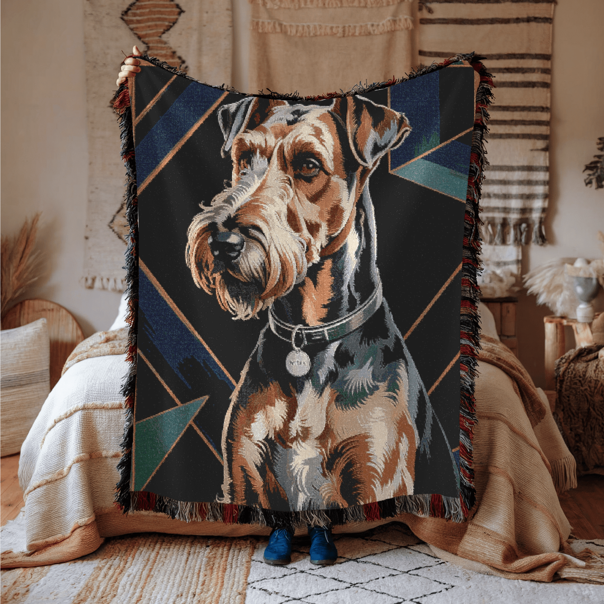 Printify Home Decor Art Deco Pet Woven Blanket, Airedale Terrier Dog Throw Housewarming, Fun Home Accent