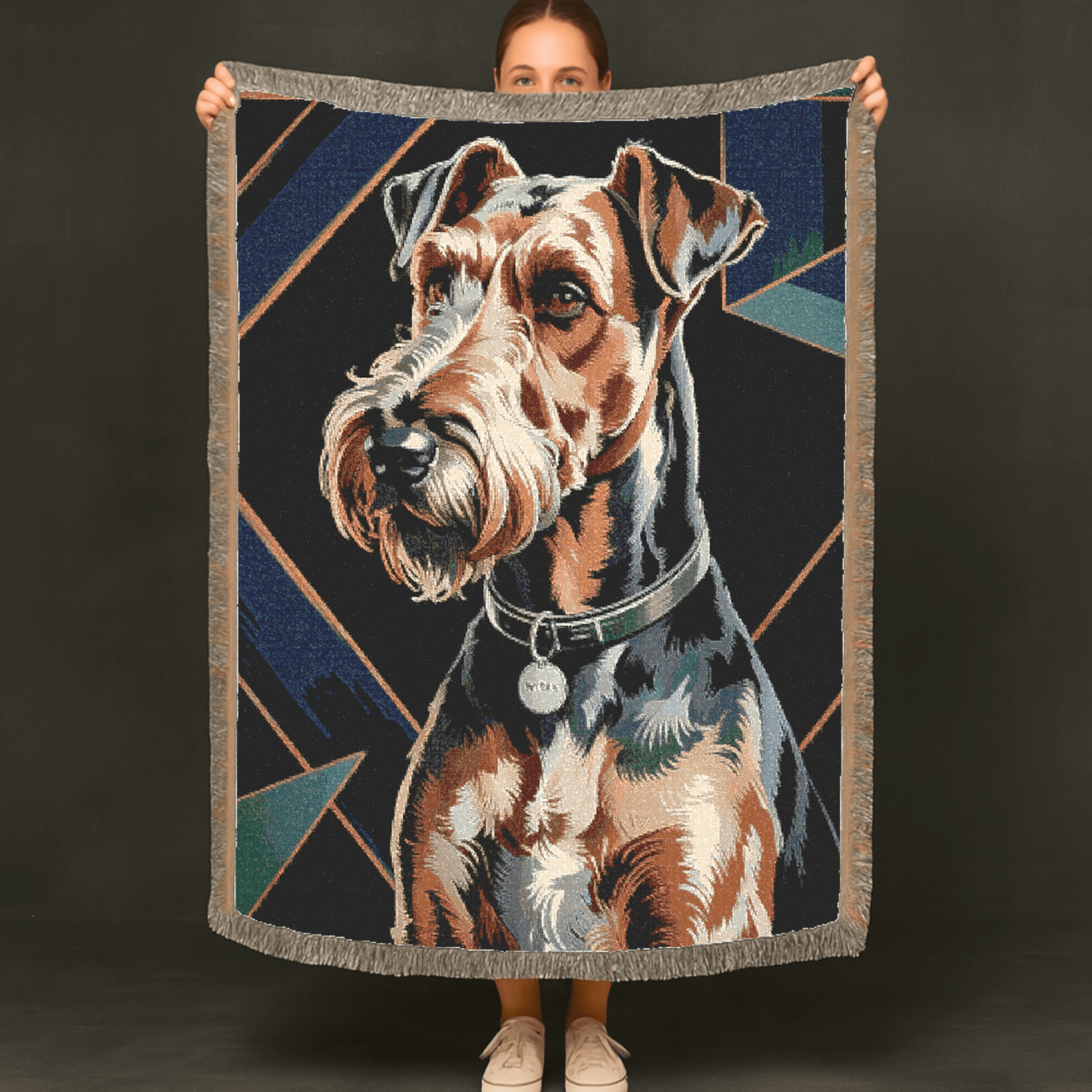 Printify Home Decor Art Deco Pet Woven Blanket, Airedale Terrier Dog Throw Housewarming, Fun Home Accent