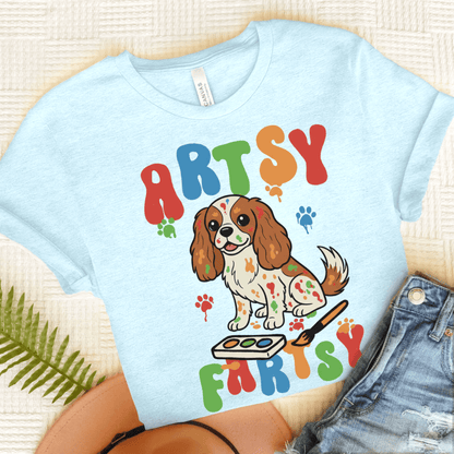 Personalized Artsy Fartsy Cavalier Unisex Tshirt Heather Ice Blue