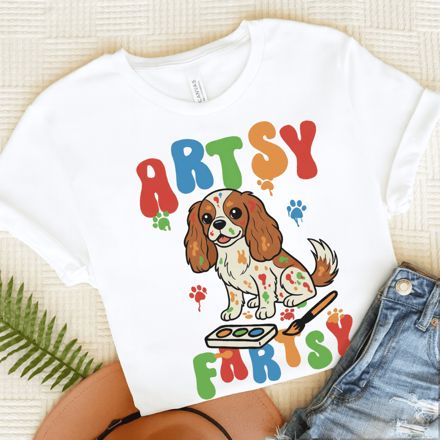 Personalized Artsy Fartsy Cavalier Unisex Tshirt White
