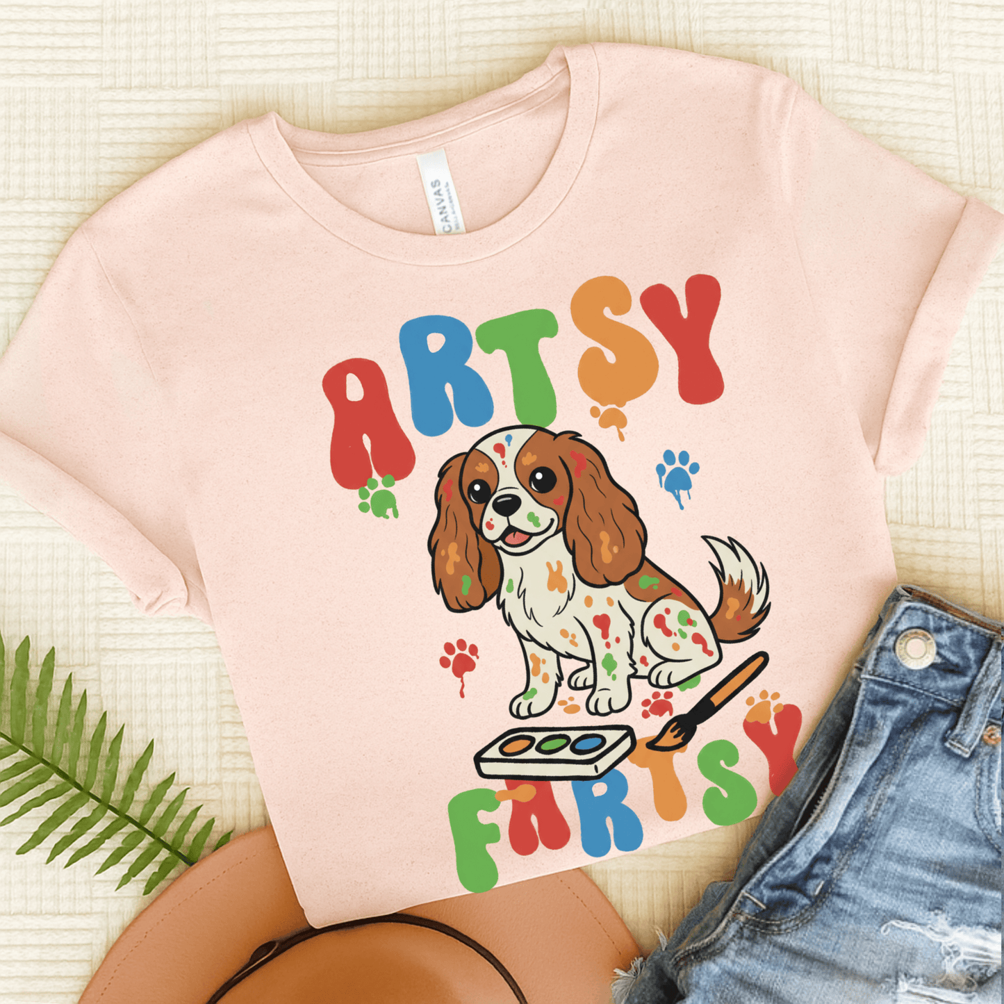 Personalized Artsy Fartsy Cavalier Unisex Tshirt Soft Pink