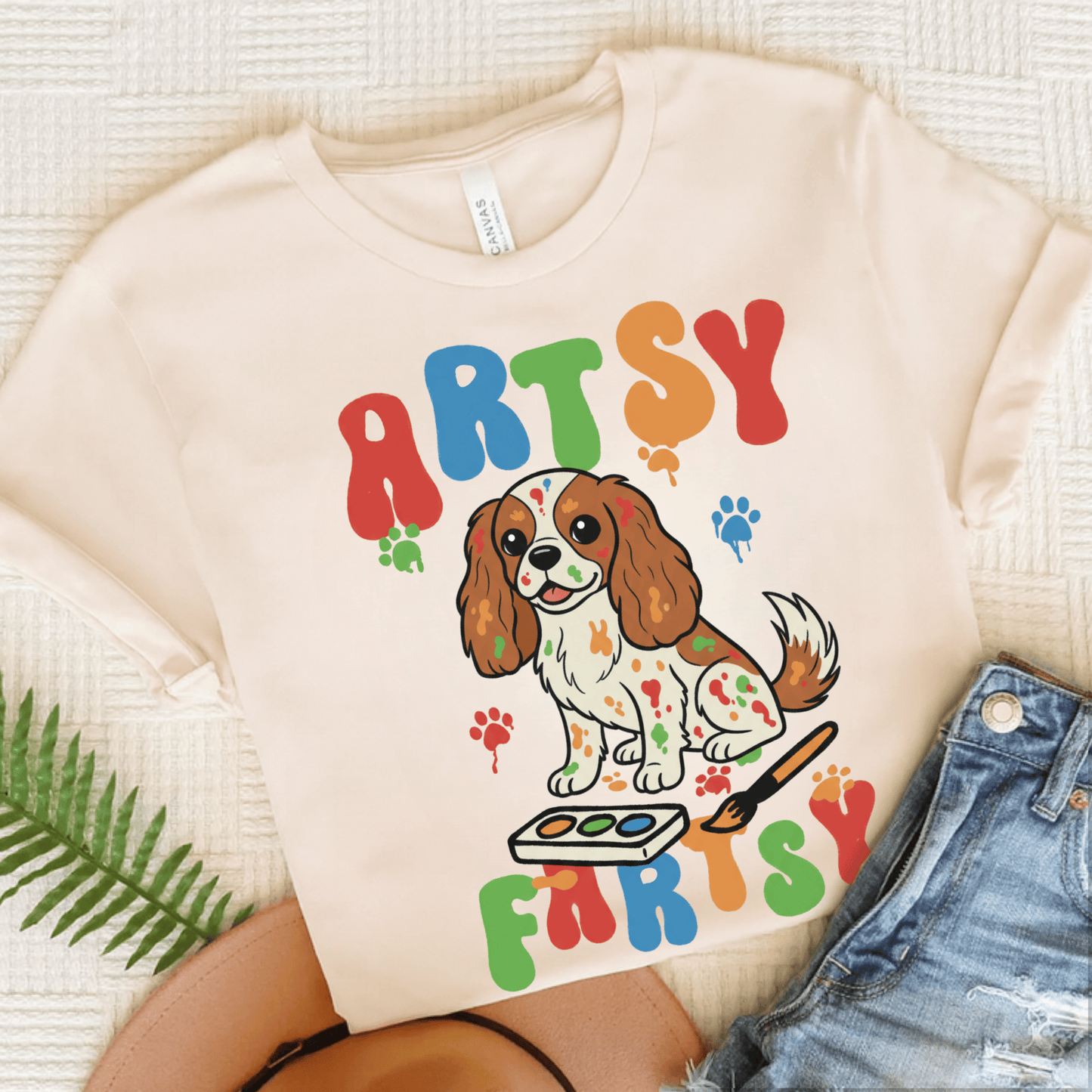 Personalized Artsy Fartsy Cavalier Unisex Tshirt Natural