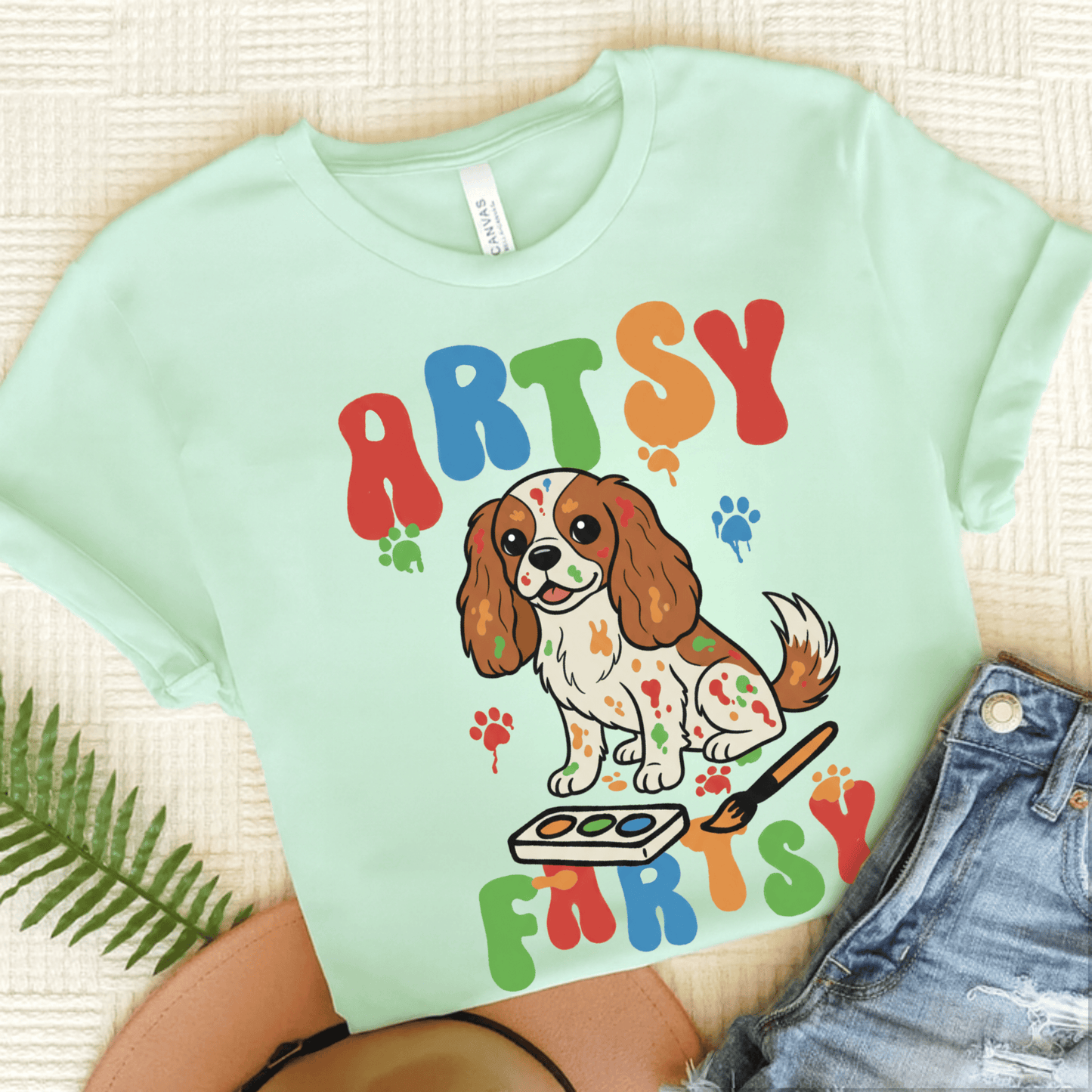 Personalized Artsy Fartsy Cavalier Unisex Tshirt Heather Mint