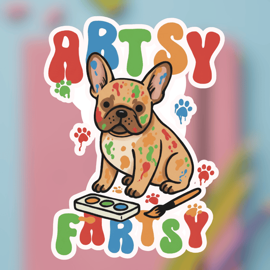 Artsy Fartsy Fawn French Bulldog Sticker 3" × 3" White