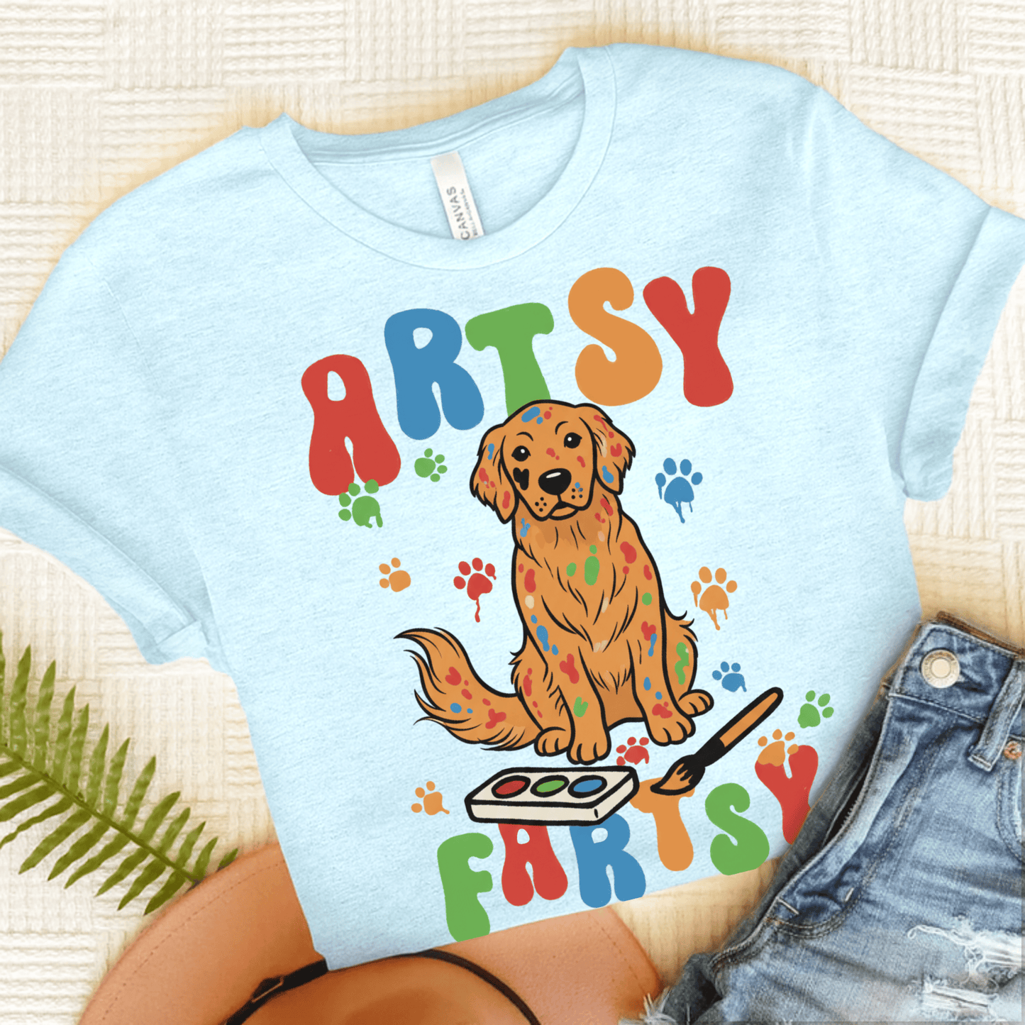 Artsy Fartsy Golden Retriever Unisex Tshirt Heather Ice Blue