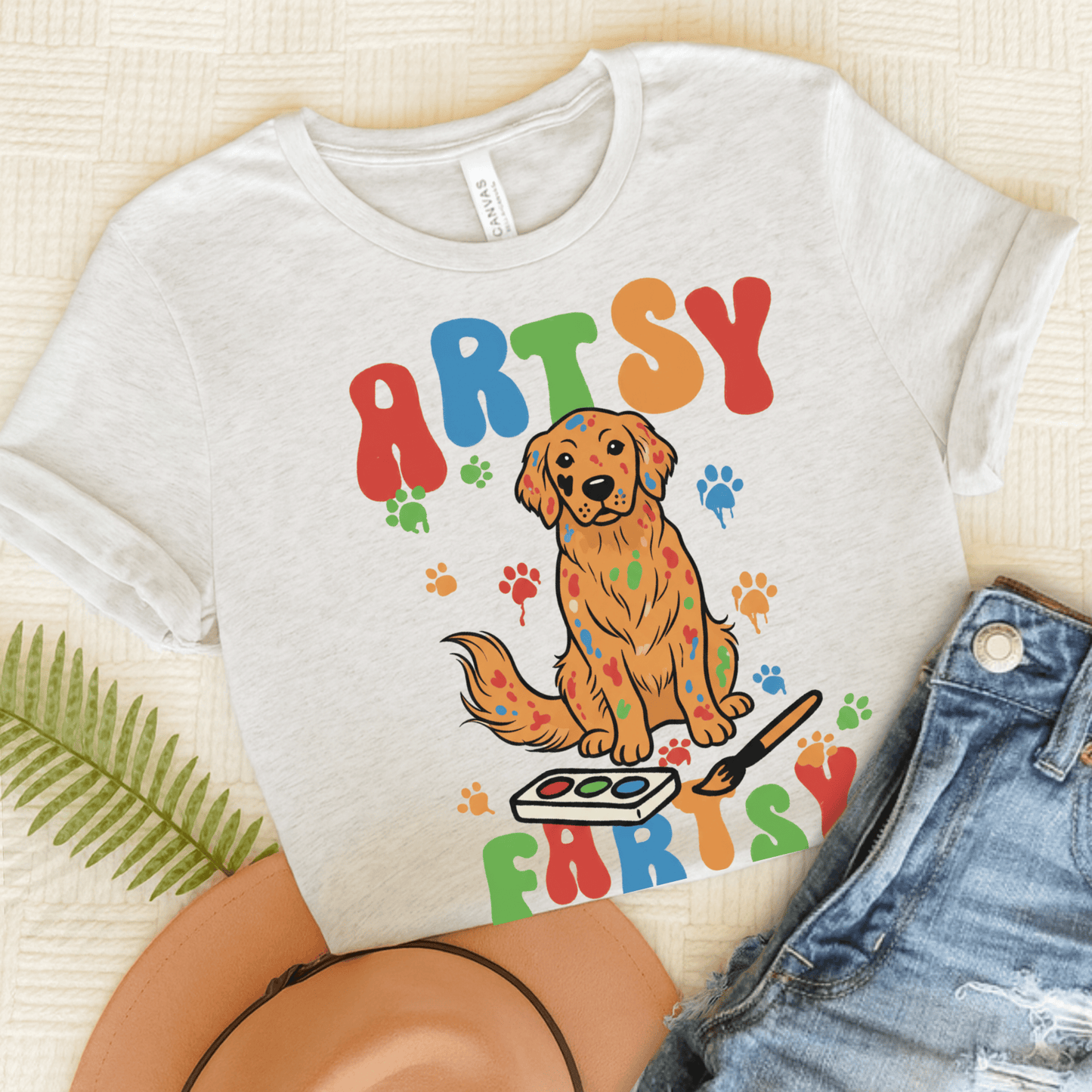 Artsy Fartsy Golden Retriever Unisex Tshirt Ash