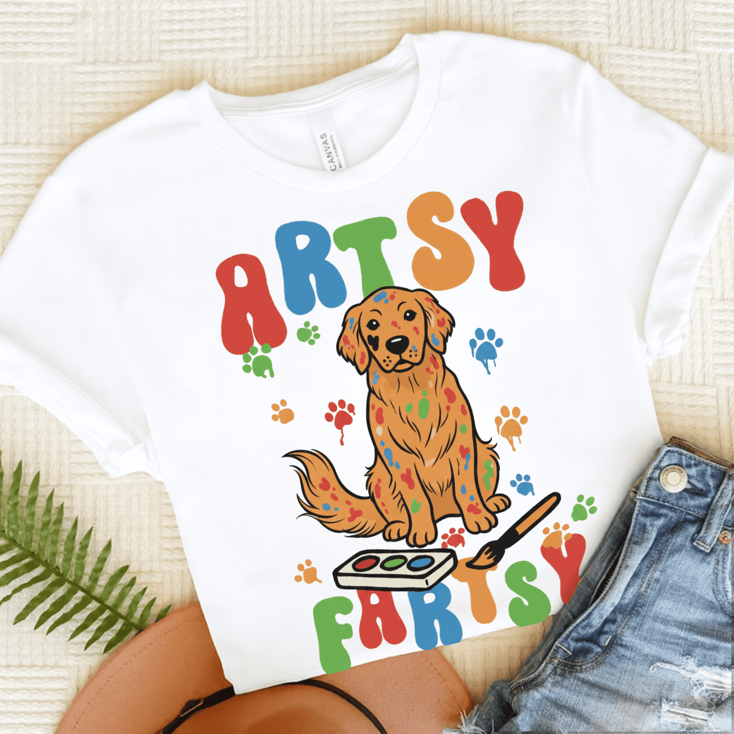 Artsy Fartsy Golden Retriever Unisex Tshirt White