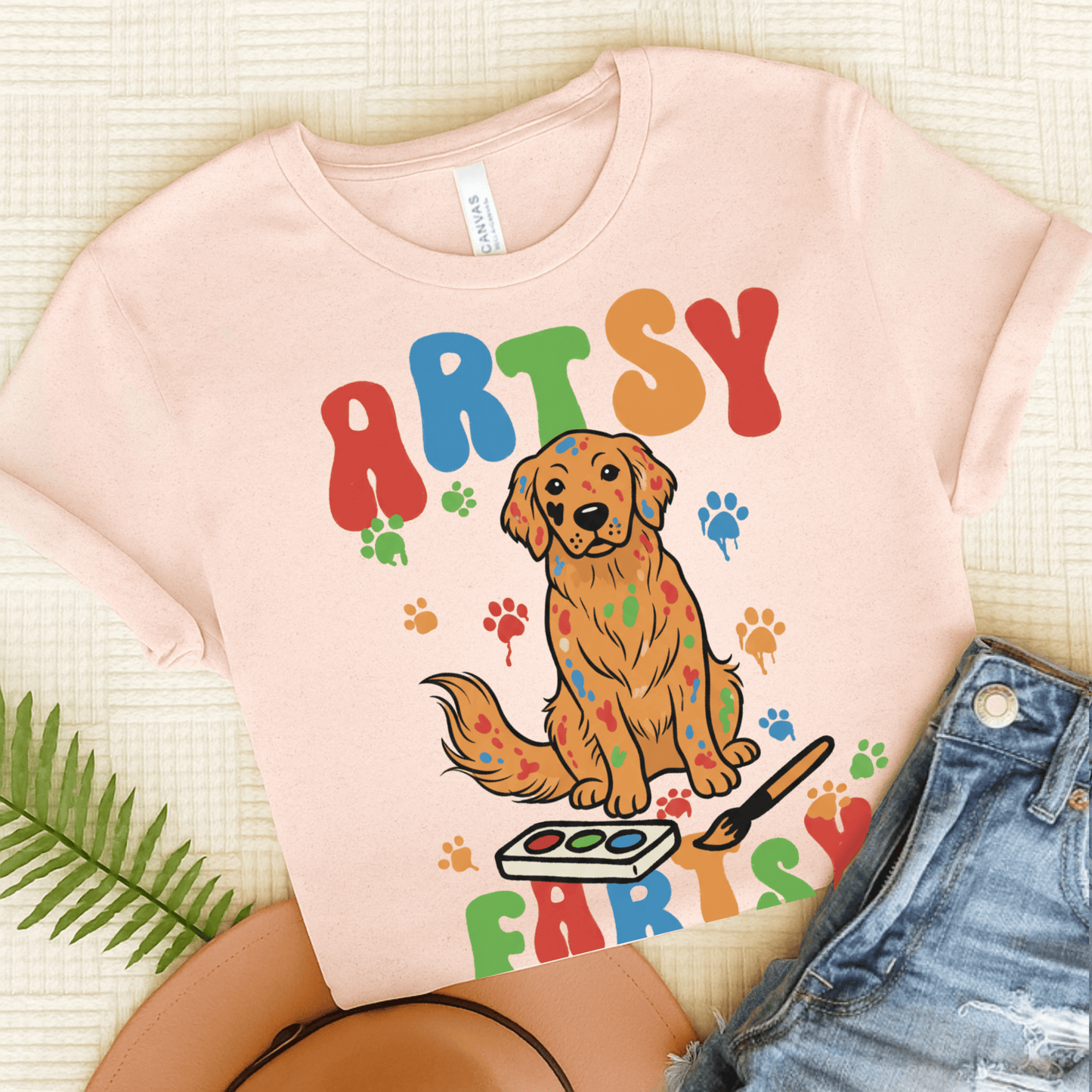 Artsy Fartsy Golden Retriever Unisex Tshirt Soft Pink